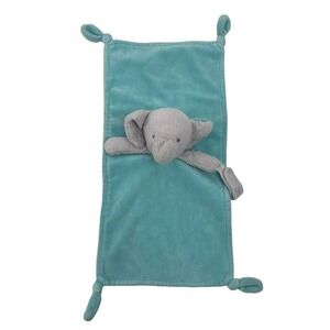 Carter's Gray Elephant Security‎ Blanket Lovey Rattle Pacifier Holder Aqua Blue
